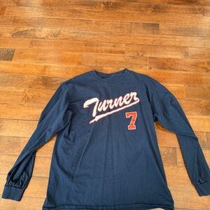 Trea Turner Nationals Navy Blue Long Sleeve Shirt, size Medium